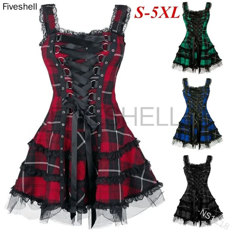 Women Medieval Steampunk Cosutme Bandage Vintage Gothic Lolita Dress Victorian Halloween Punk Cosplay Lace Dresses