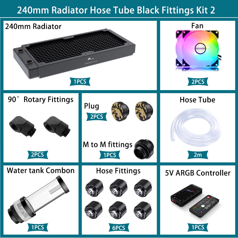 Bykski-120mmファン付き水冷キット,ラジエーター用,360/240mm (1/4