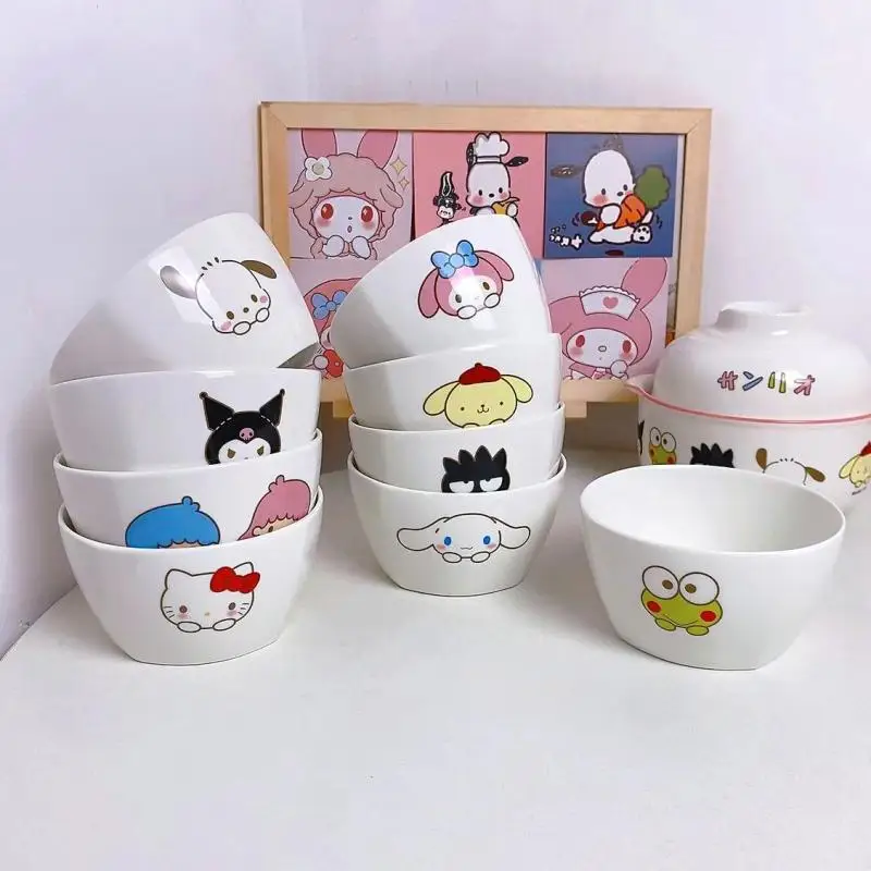 

Hello Kittys Rice Bowl Sanrio Kawaii Kuromi Cinnamoroll Cartoon Cute Household Ceramic Ramen Bowl Kitchen Supplies Girl Gift