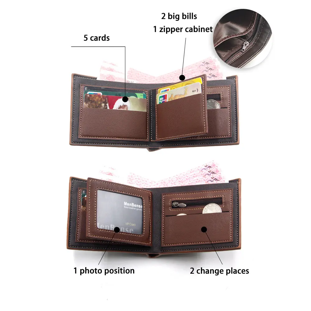 Men's Leather Wallet Multi-Slot Coin Pocket Photo Holder Vintage 1pc