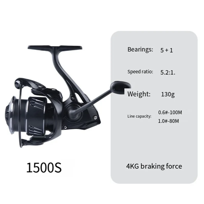 B48B-1500S Fishing Reel Carbon Fiber Micro Spinning Reel Ultra Light Low Inertia Rotor Waterproof Anti Rust