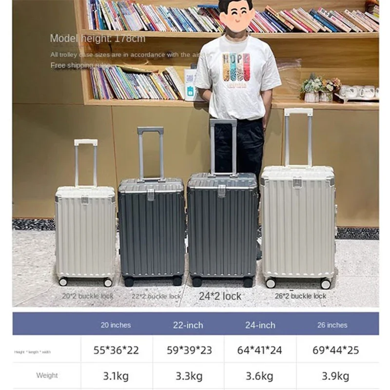 2023 New Luggage Women's Multifunctional Trolley Case 24 Inch Aluminum Frame Travel Silent Spinner 20 Inch Cabin Suitcase