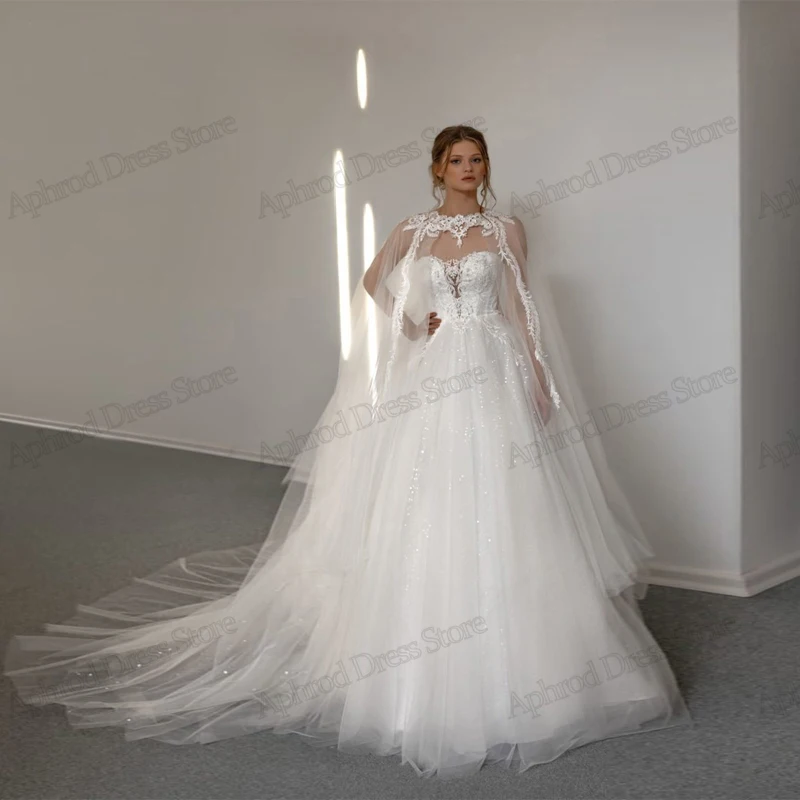 

Illusion Wedding Dresses Without Cloak A-Line Tulle Tiered Bridal Gowns Lace Appliques Elegant Robes 2024 Sexy Vestidos De Novia