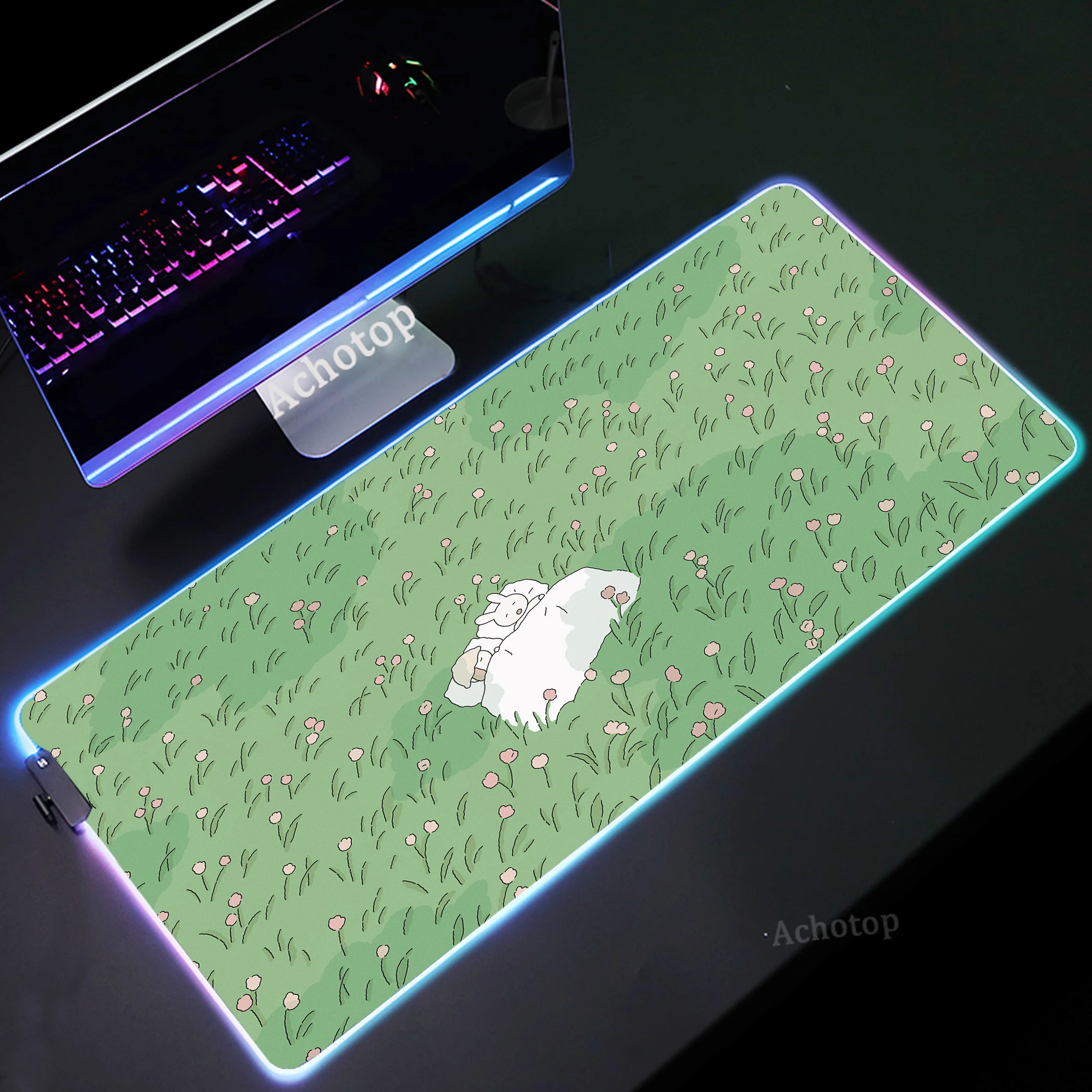 

Green Plant Mouse Pad RGB Luminous Mouse Mat Gaming Mousepad LED Large PC Keyboard Pads Gamer Backlit Carpet 90x40cm Mousemats