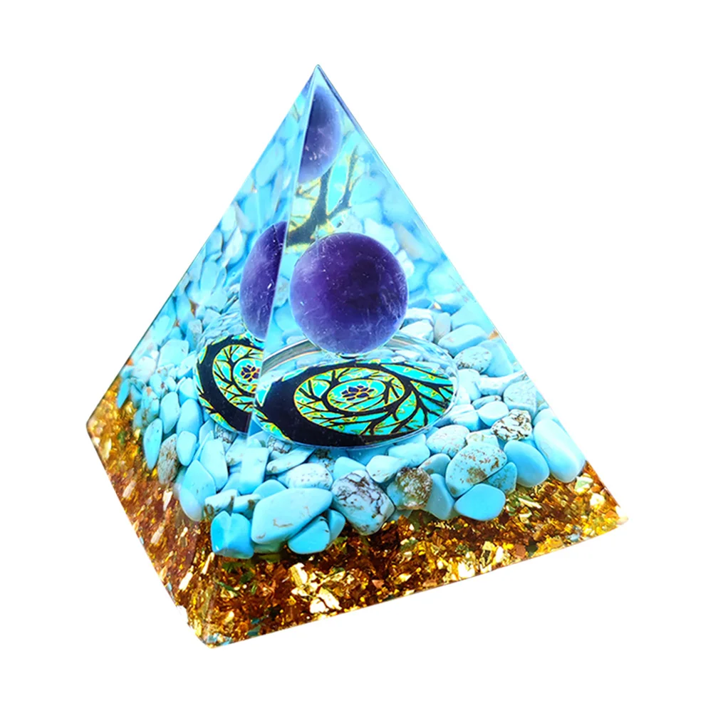 Resin Pyramid Sculpture Green Peridot Art Statue Natural Crystal Energy Orgone Figurine Outdoor Decor Supplies