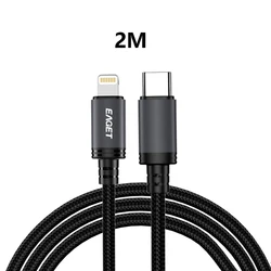 EAGET High - Speed USB - C to Lightning Charging Cable, Durable Nylon Braided with Tinned Copper Core (EU407 2M BK)