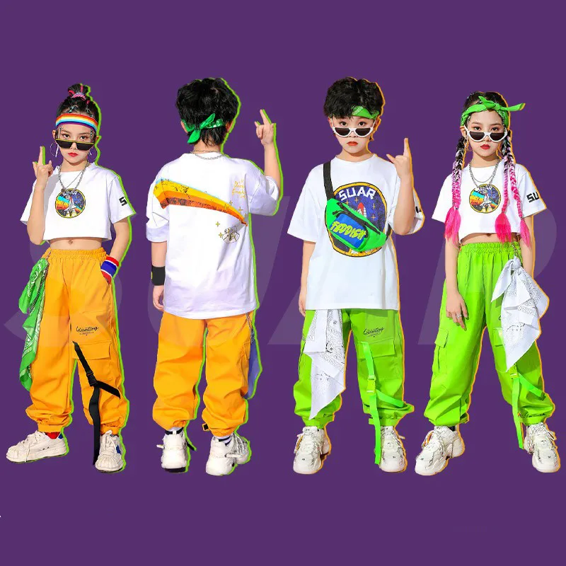 

2022 New Children Modern Dance Clothing For Kids White T-Shirts Loose Pants Streetwear Jazz Dance Performance Clothes