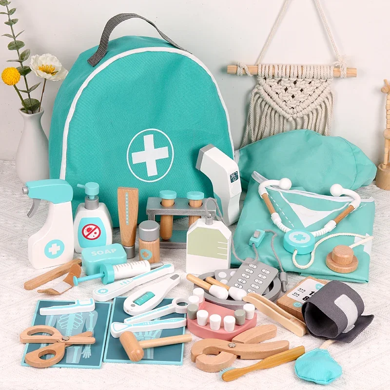 Wooden Pretend Play Toy for Children Games Simulation Girls Gift Educational Game Doctor Career Nursing Kids Toys Accessories