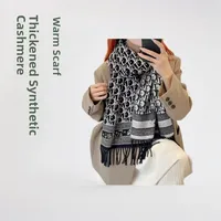 Double-Sided D-Letter Thickened Cashmere Scarf for Women Winter Warm Neck Warmer Fashionable Polyester Viscose Blend Scarf