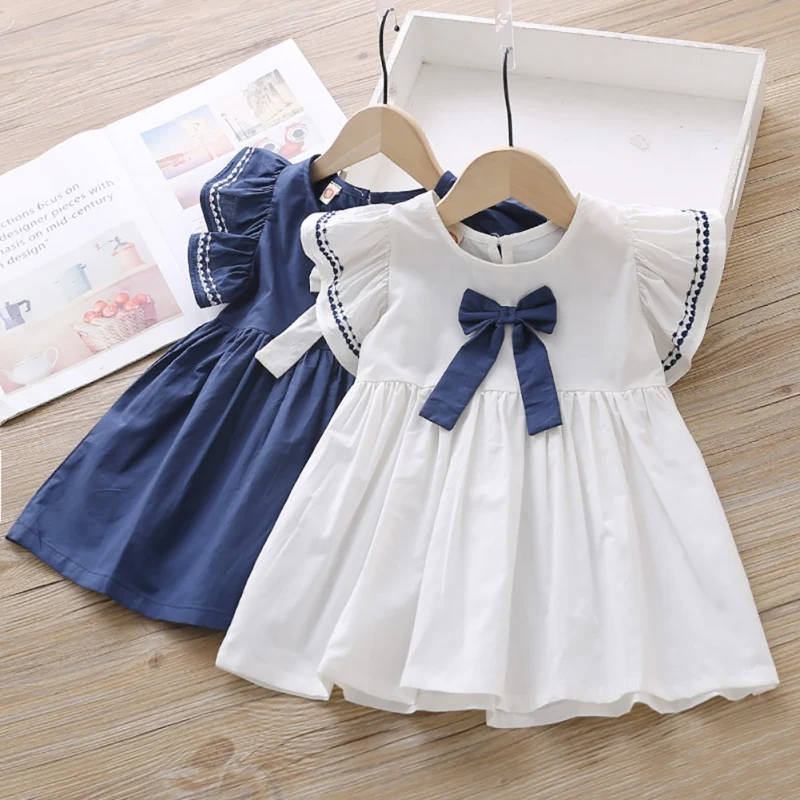 

Children Girls Sleeveless Dress Summer New Cute Bow-knot Solid Color Princess Dress Toddler Kid Clothes For 1-6Y