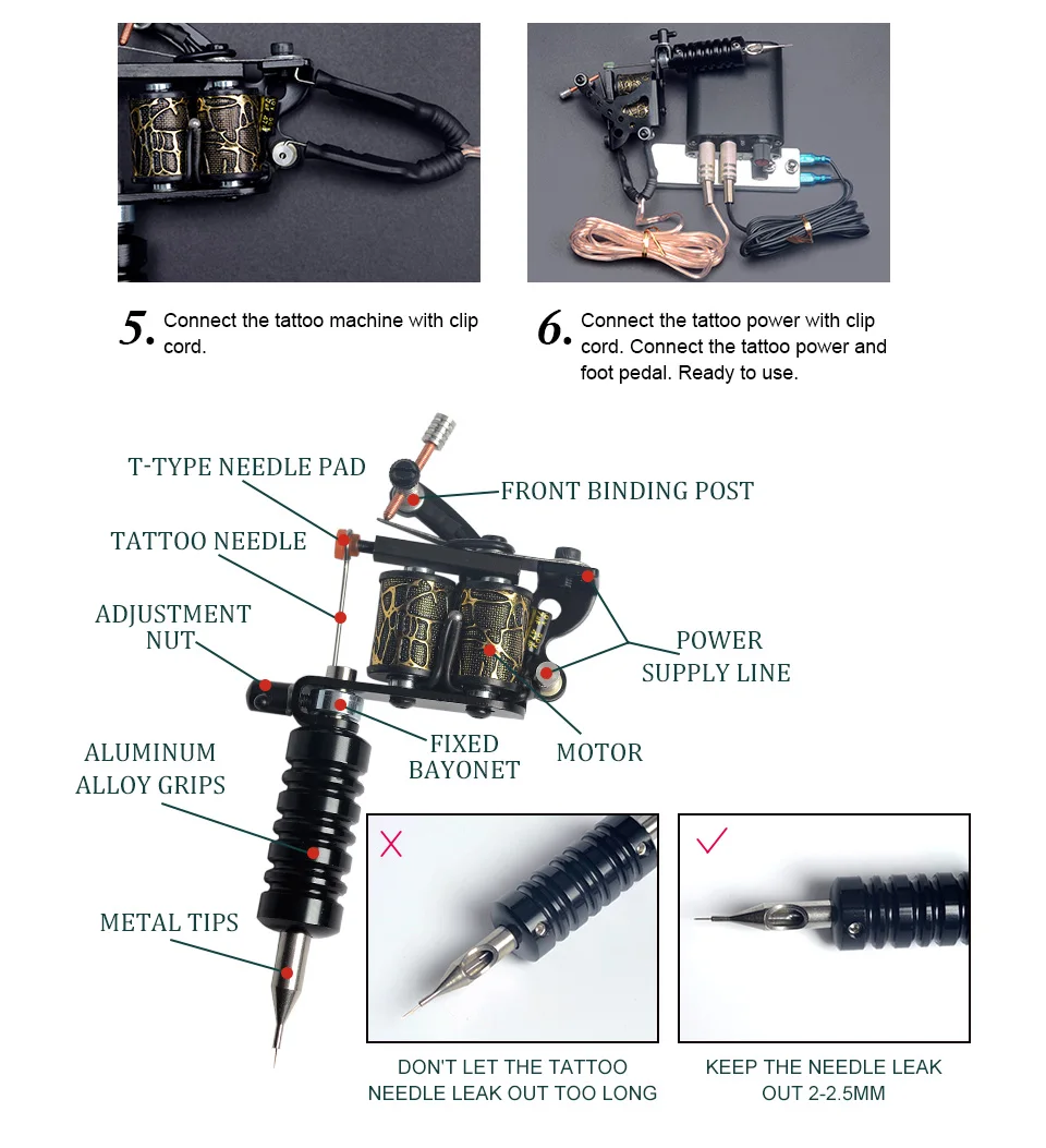 S6a251a9886fa472cbc6e5ac6b177f91eJ Tattoo Machines Kit for Beginner 5ml Black Ink Power Supply Grips Body Art Design Tools Set Tattoo Permanent Makeup Supplies Kit Mallzona
