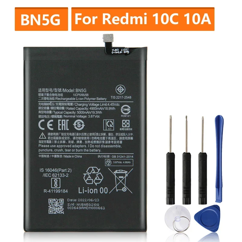 

Replacement Battery For XiaoMi Redmi 10A 10C BN5G Rechargeable Phone Battery 5000mAh With Tools