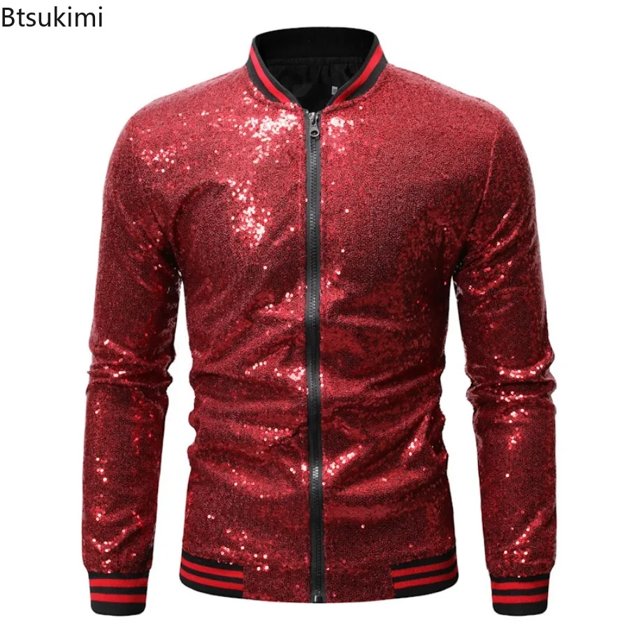 New 2023 Sequin Nightclub Jacket Men Spring Autumn Streetwear Mens Sequins Jackets and Coats Baseball Bomber Jacket Blazer Male autumn europe america new men s clothes v neck warm casual pullovers sweaters for men fashion knitted sweater male streetwear