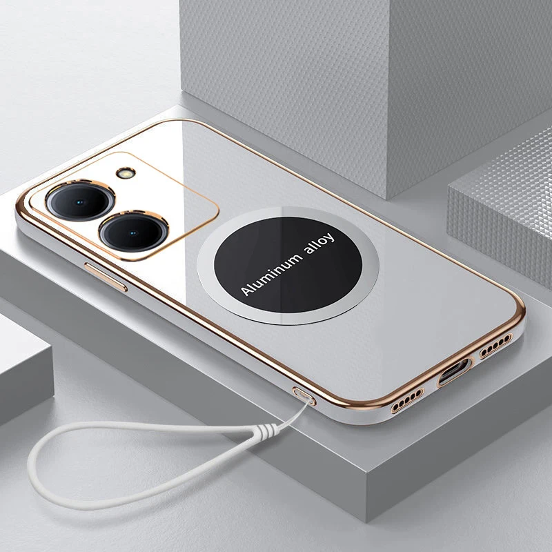 Luxury Square Plating Shockproof Silicone Back Cover with Magnetic Attraction