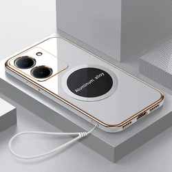Luxury Square Plating Shockproof Silicone Back Cover with Magnetic Attraction for Vivo Y27 5G (CXgs6D White)