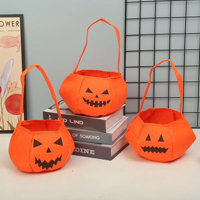 

Halloween Decorative Props Portable Pumpkin Bag Candy Bag Non woven 3D Gift Bag Pumpkin Ghost Festival Trick Or Treat Package