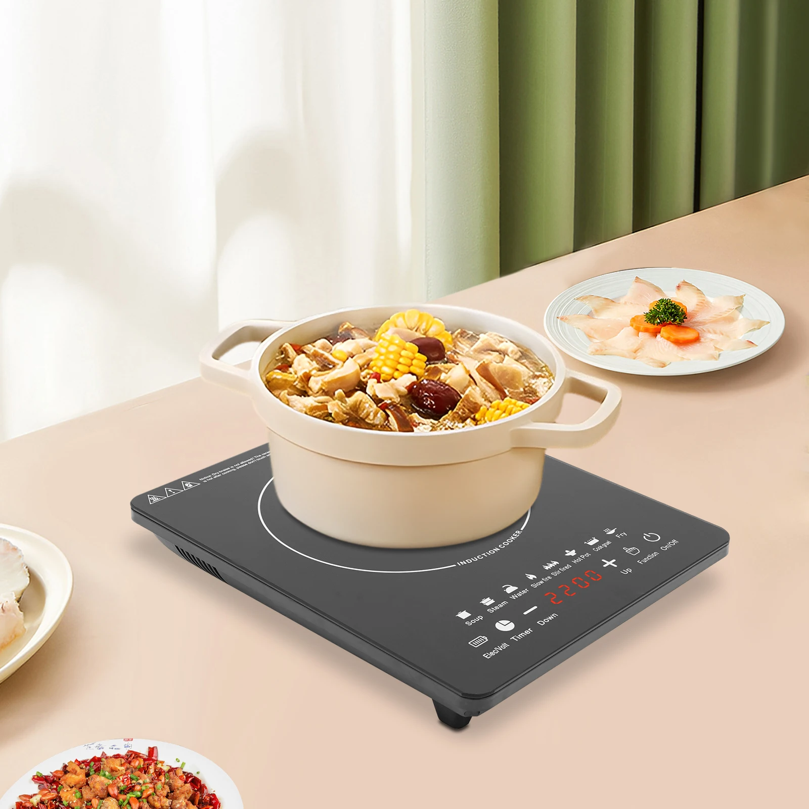 750W Electric Induction Cooker Glass PP Body 8 Presets Temp Adjustable for Dorm RV Home Restaurant & Hot Pot Use 3