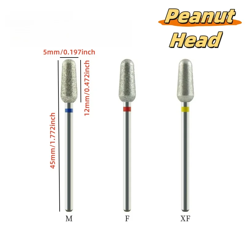 Nail drill bit 1Pcs peanut head diamond 5*12mm for manicure salon