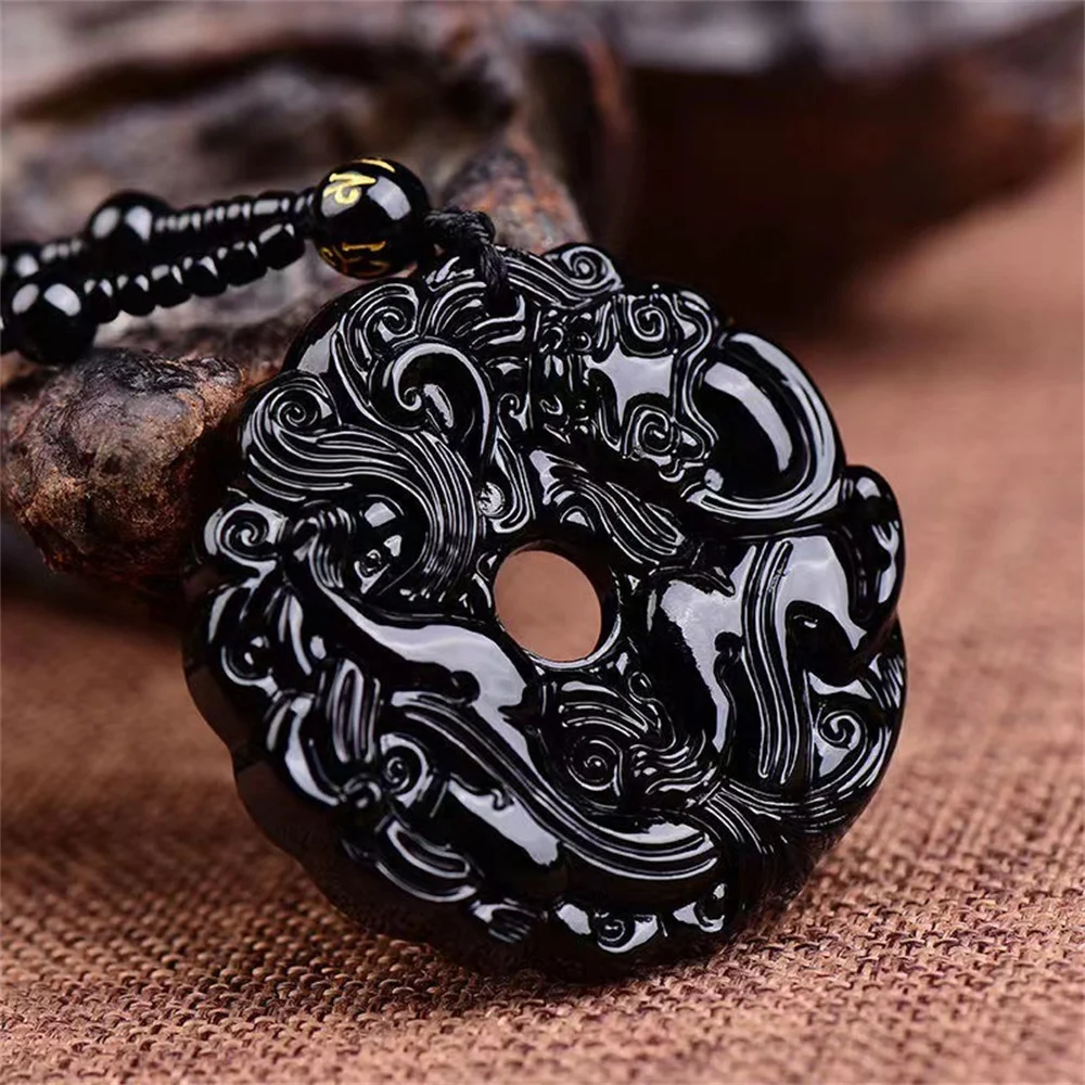 Fashion Green Jade Hand-Carved Dragon Hollow Jade Pendant
