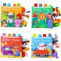 New Baby Toys Cartoon Animals Tail Baby Cloth Book Educational Ringed Paper Cloth Book Toys Enlightenment Baby Toys 0-12 Months 1