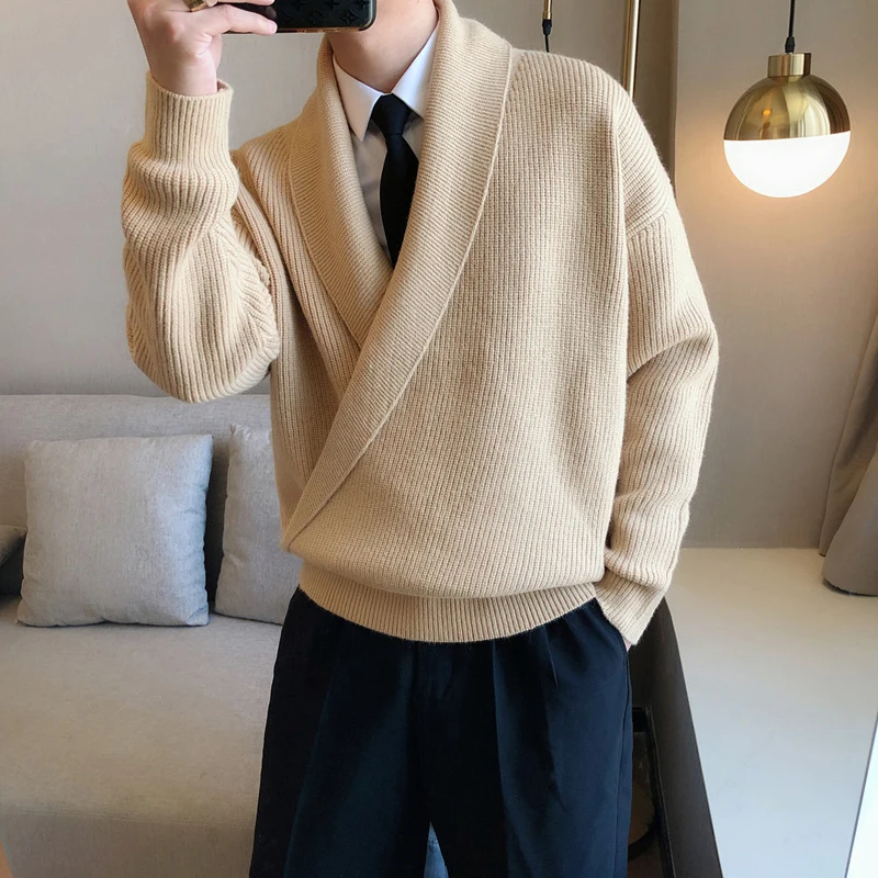 Mens Sweaters Autumn Winter Fashion Big V-neck Hangs Personality Knitted Sweater Men's Casual Loose Pullovers Sweaters Male Coat 2
