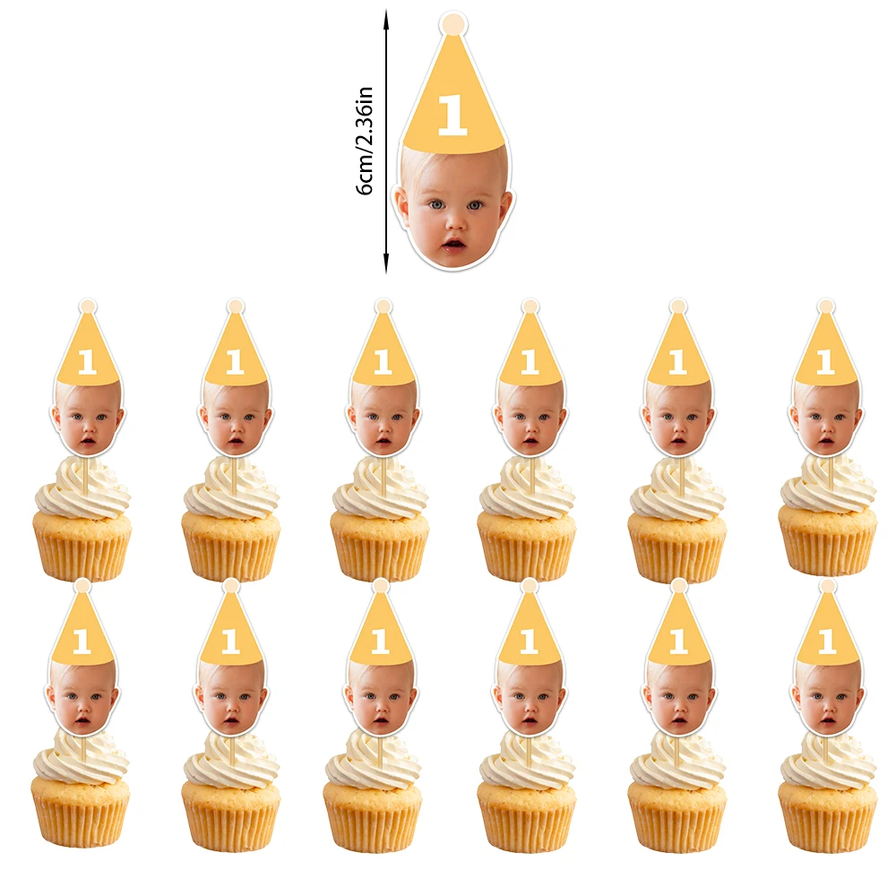 Personalisiertes Geburtstagsbanner mit Alterszahl, personalisiertes Gesicht, Foto, Geburtstagshut, Kuchendekoration, Papierstrohhalme, Geburtstagsparty-Dekoration – Detail 8