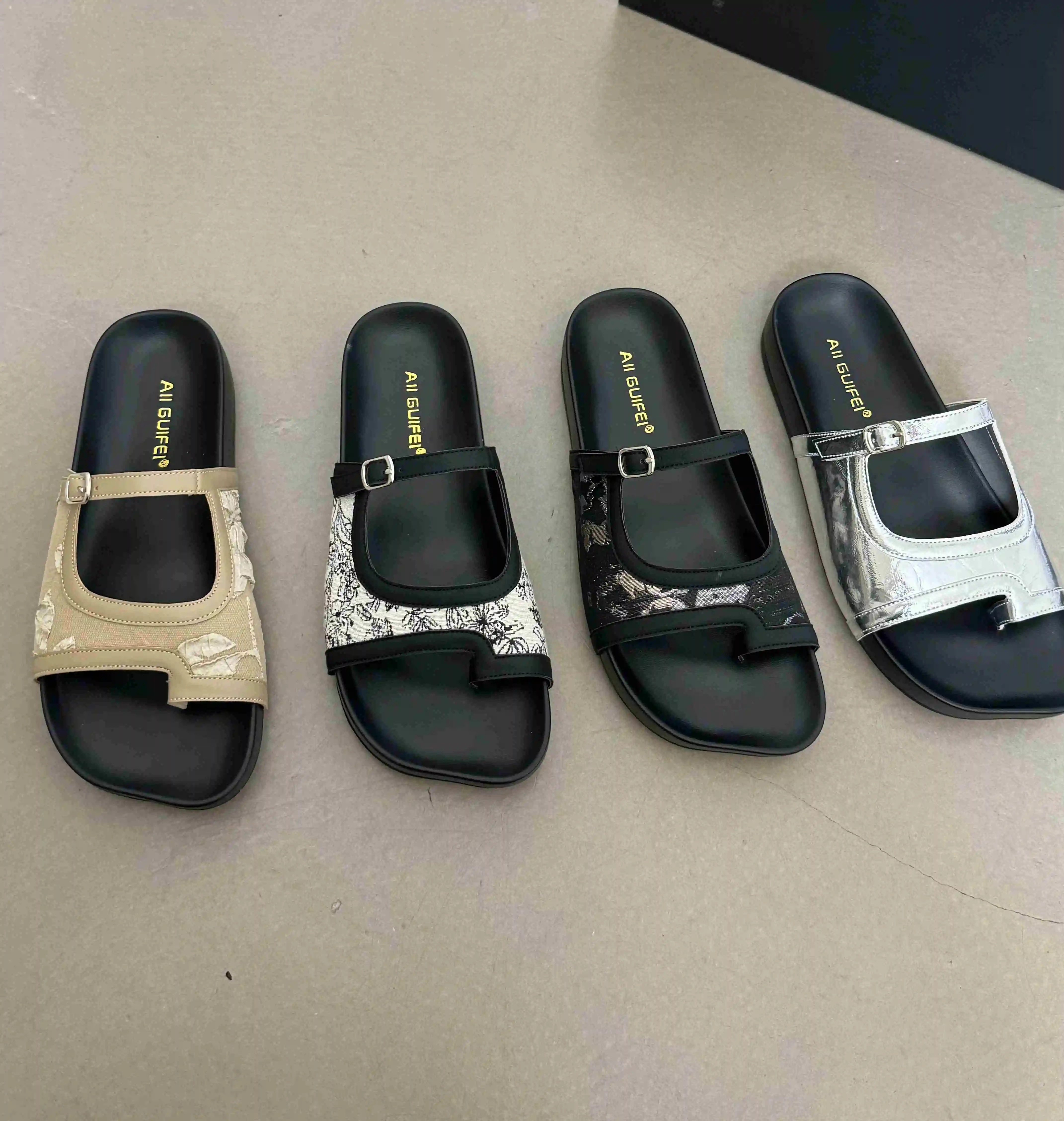 Women's Summer Platform Flat Sandals Clip Toe Slip On Square Toe Soft Slide Ladies Sandals