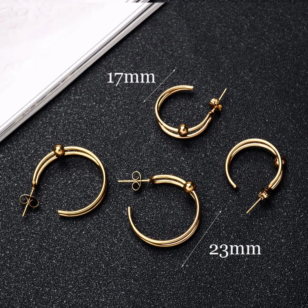Edelstahl Übertrieben Runde Big Hoop Ohrring Frauen Glatte Design Vintage Doppel Ringe Ohrring Persönlichkeit Erklärung Hoops – Detail 13