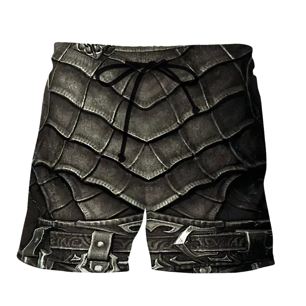 SONSPEE Summer 3D Printed Helmet and Armor Shorts Men Women Classical Pants Sport Beach Medieval Armor Knight Cool Shorts