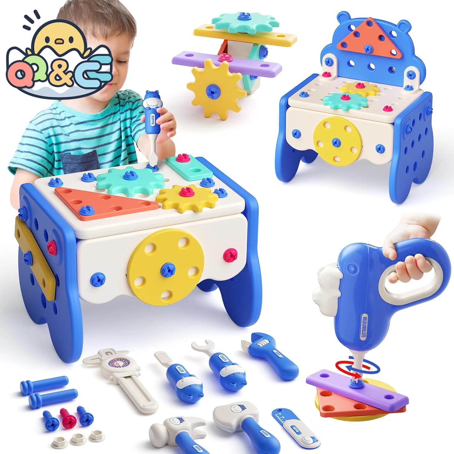 Plastic Toolbox Simulation Drill Set for Kids Pretend Play