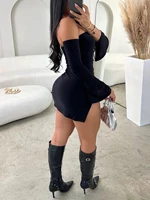 Women Strapless Backless  Mini Dress For Women Black Off-shoulder Long Sleeve Bodycon Club Party Dress Clothes 2