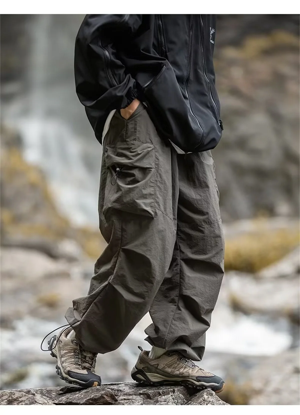 Vintage Baggy Wanderhose für Herren Wasserdichte Freizeithose Sport Jogging Frühling Sommer Fallschirmhose Outdoor Weite Beinhose – Detail 9