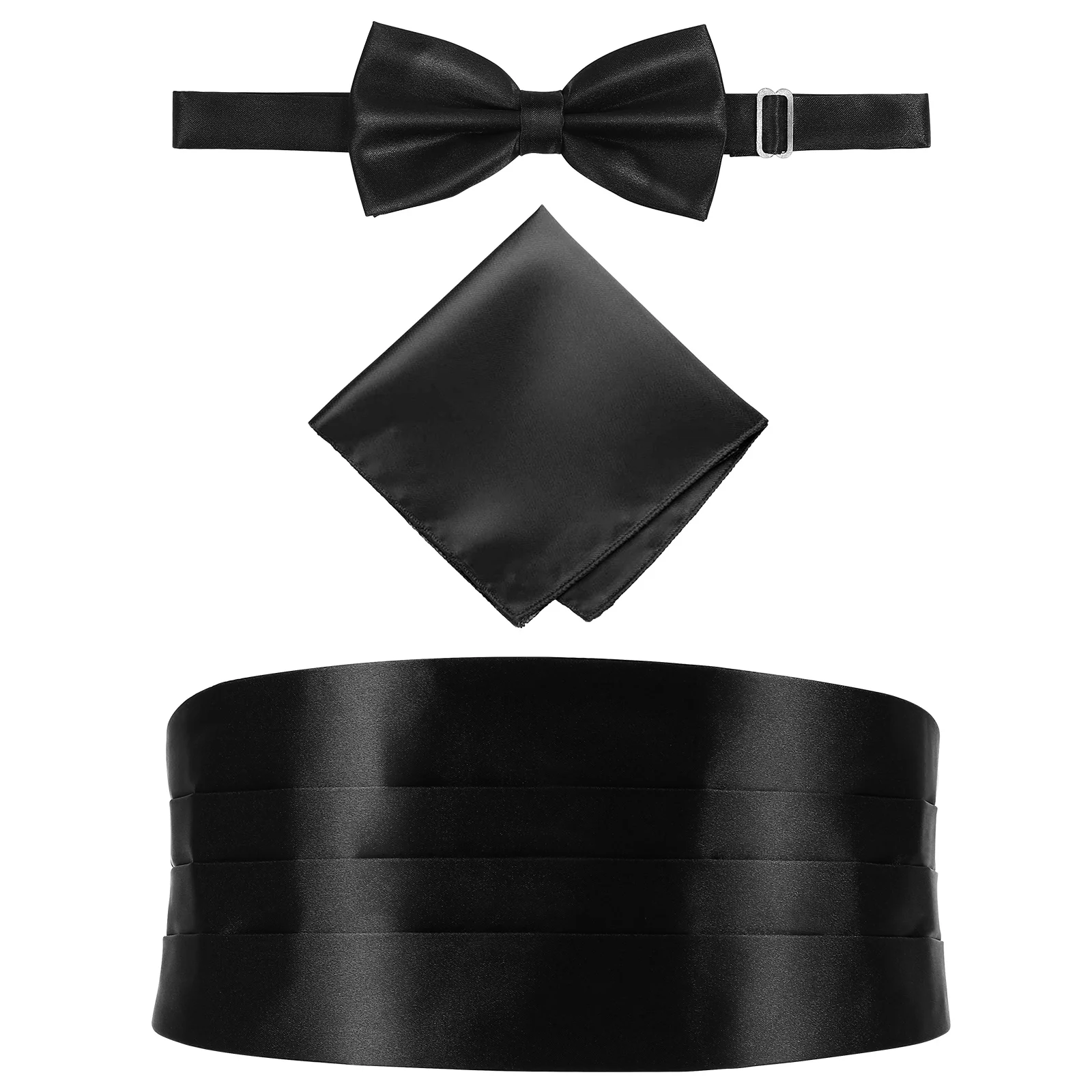 Men's Black / Gray Polyester Satin dual colors classic Bowtie with hankie - Men's Neck Ties - Mens Dress Tie - Trendy Mens Ties main image 1