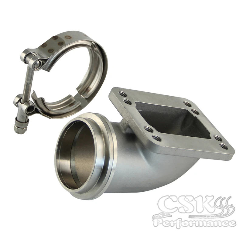 2.5" Vband 90 Degree Steel Cast Elbow Adapter Flange For T3 T4 Turbo + Clamps