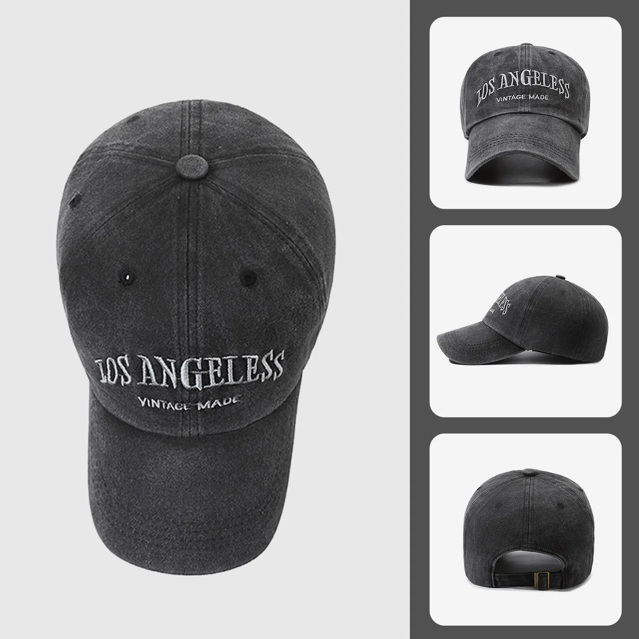 Ins Retro Gray Baseball Hat Women's Summer American Washed Large Head Circumference Trendy Autumn and Winter Face-Showing Small