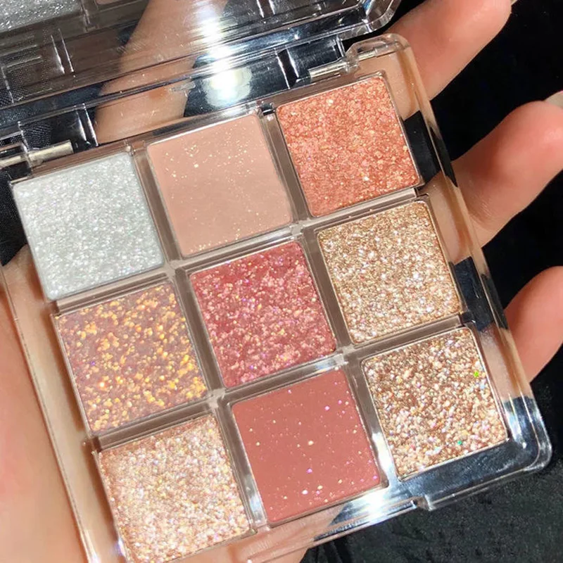 Snow Sequin 9-Color Eye Shadow Palette Glitter Snowflake Diamond Pink Eye Shadow Korean Charming Contour Eyes Make Up Palette 4