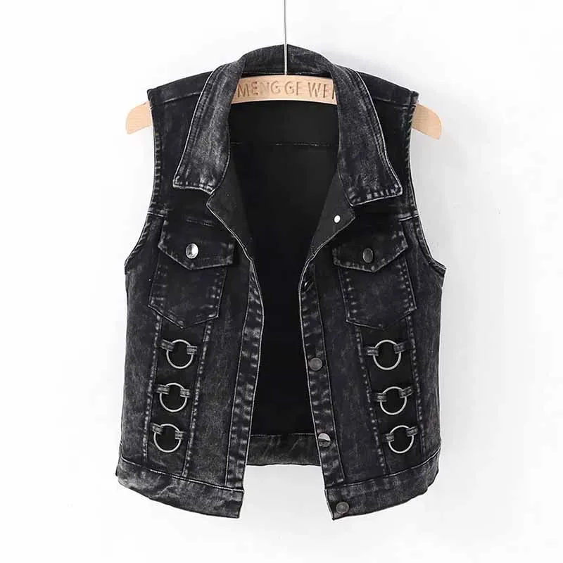 

Fashion Denim Vest Female Spring Autumn Sleeveless Wild Tops Short Jacket Women Jean Waistcoat White Black Chaleco Mujer S-5XL