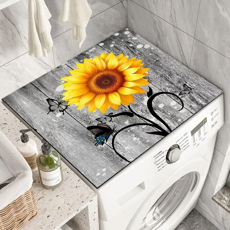 Flowers Washer Dryer Dust Cover Mat For Top Washing Machine Dust Cover Pad Fast Drying Absorbent Mat Top Protector