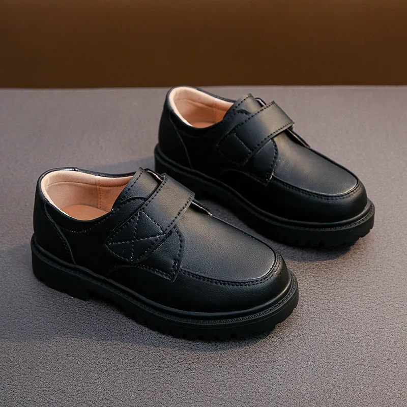 Boys Black PU Leather Shoes Soft Performance Spring and Autumn New British Style Soft Loafers for School Uniform Kids Fashion