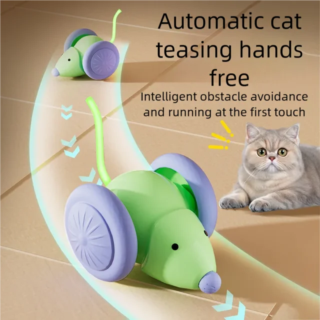 Interactive Cat Toy Electric Mouse Car Automatic Teaser Kitten Rechargeable Obstacle Avoidance Cat Car Toy for Indoor Smart Cats