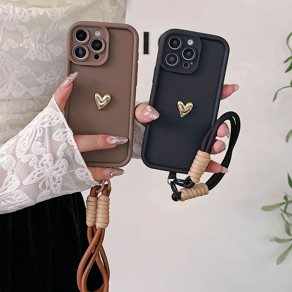 Heart Design Soft Phone Case with Lanyard Attachment - Stylish Protective Back Cover