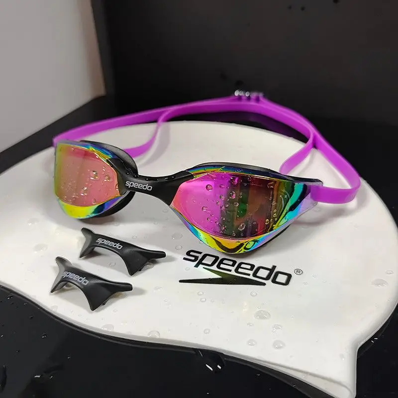 2300 black and purple swimming goggles + white swimming cap