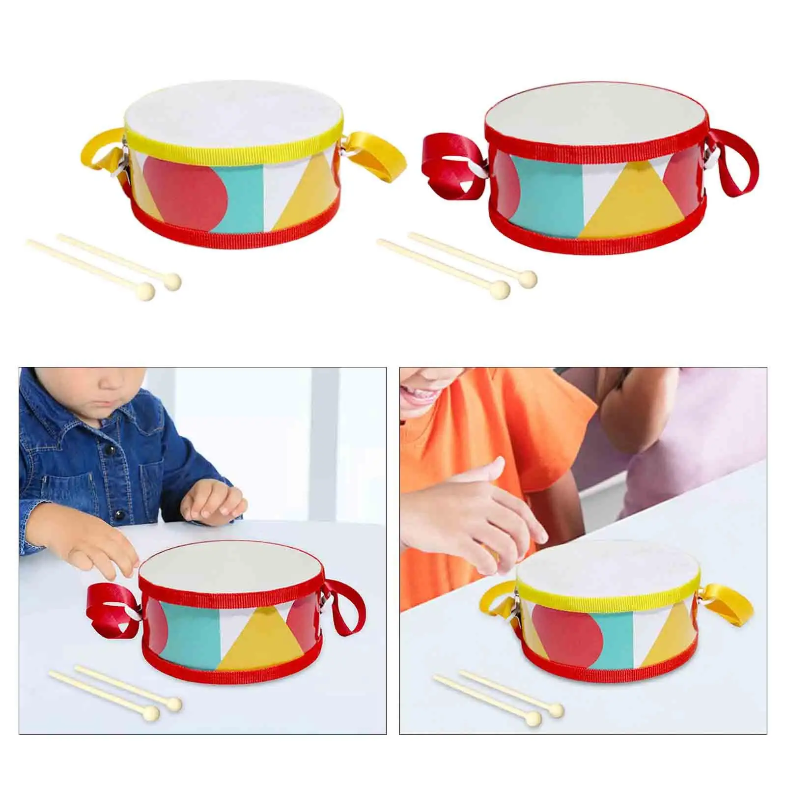 Montessori Toy Hand Drum Exercise Game with Strap Double Sided Drum Bass Drum Montessori Toy Hand Drum Exercise Game with Strap Double Sided Drum Bass Drum