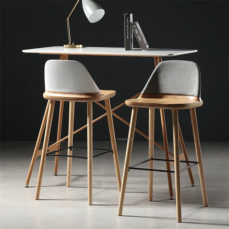 Nordic Solid Wood Bar Table Chair Home Creative Backrest High Feet