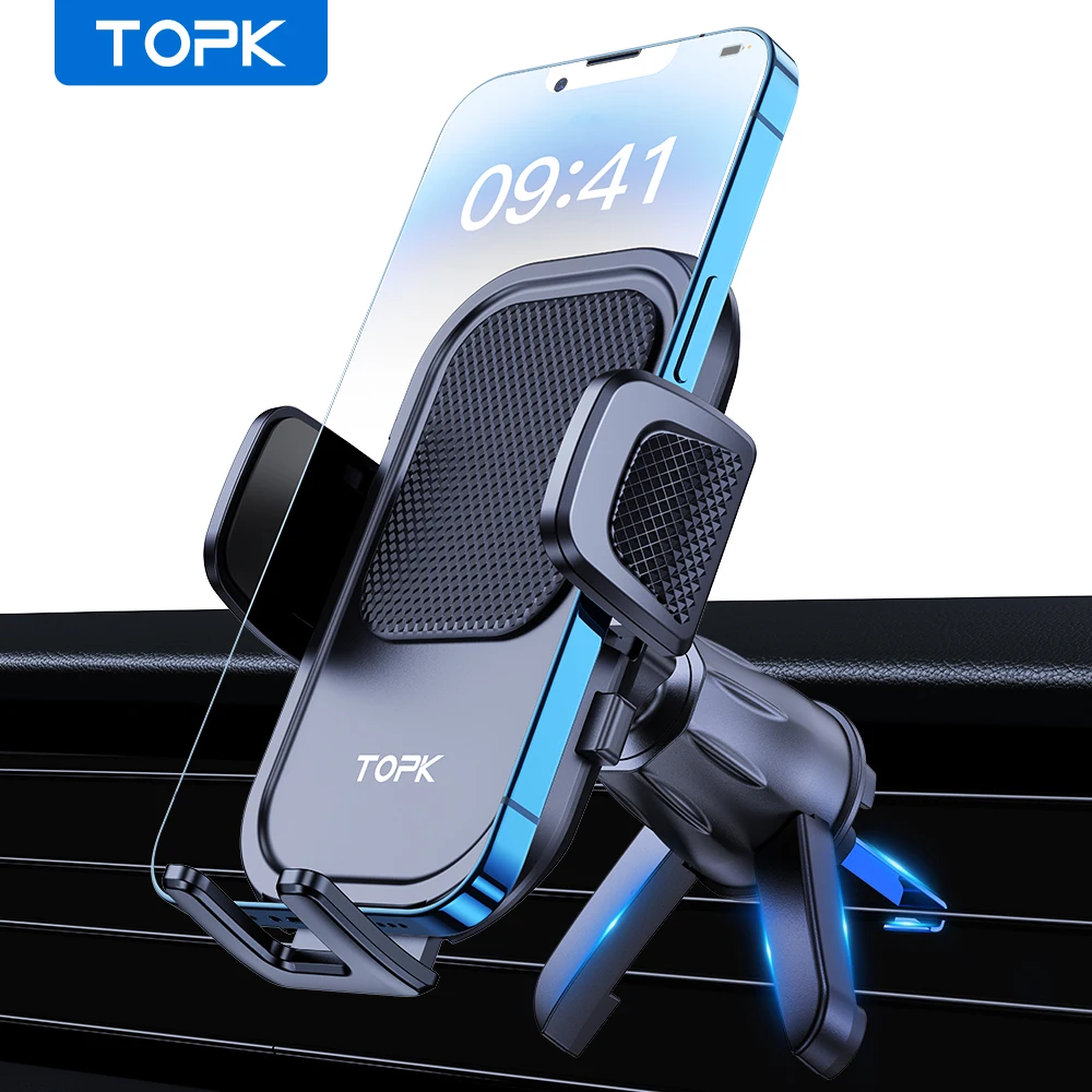 TOPK รถผู้ถือโทรศัพท์ Air Vent Mount ผู้ถือโทรศัพท์มือถือ Car Mount ใช้งานร่วมกับ iPhone 15 14 13 PRO MAX PLUS โทรศัพท์ทั้งหมด 1