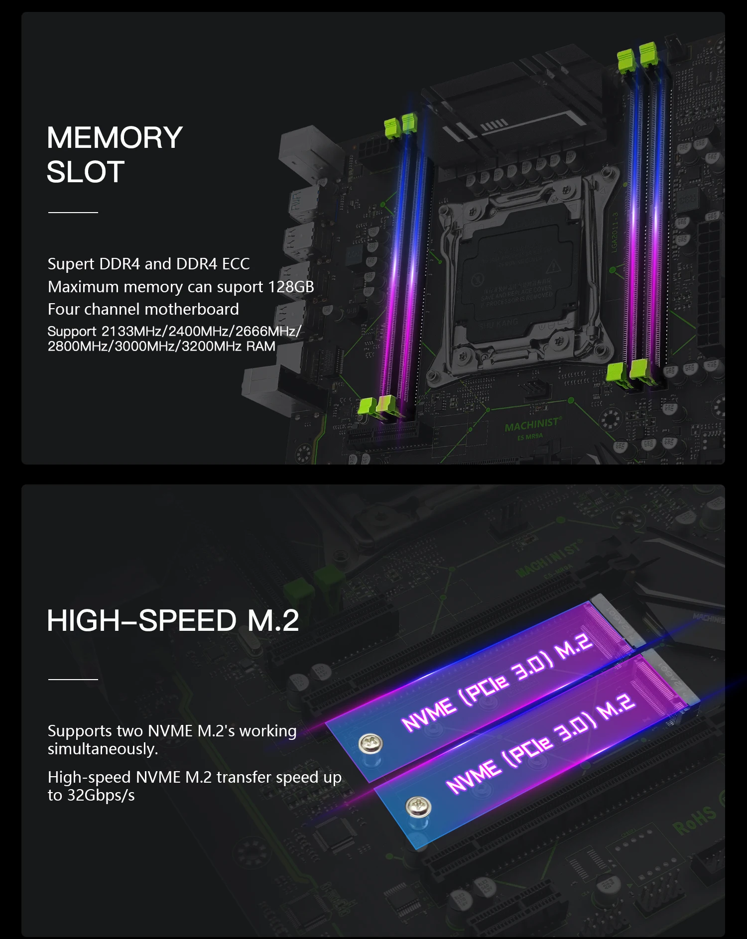 Description Picture 5 of itemMACHINIST X99 Motherboard Supports Xeon E5 2650 V4 2680 V4 CPU DDR4 ECC RAM and Ddesktop Memory Nvme M.2 LGA2011-3 MR9A