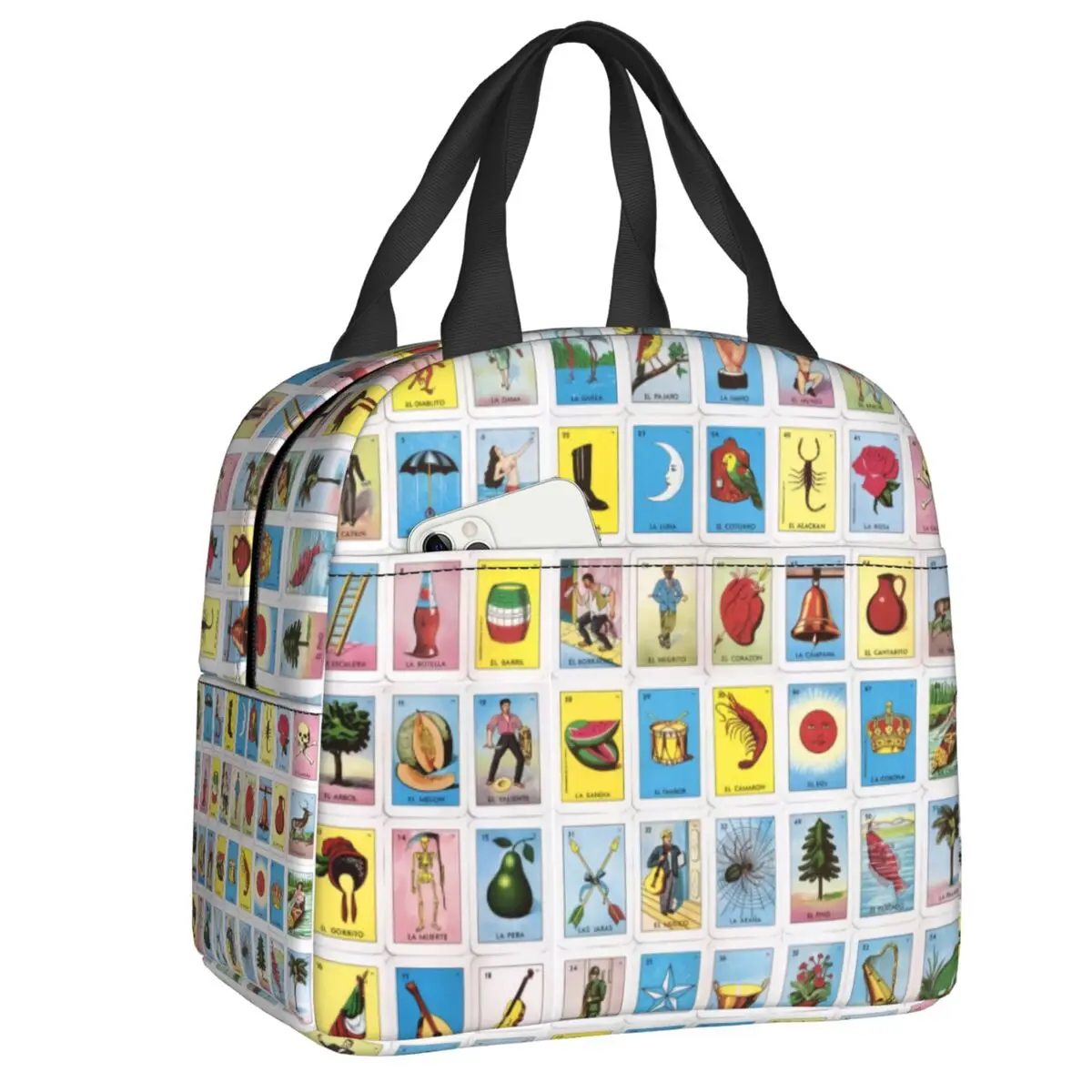Loteria Card Mexican Bingo Lottery Insulated Lunch Tote Bag for Women Portable Thermal Cooler Food Lunch Box Kids School