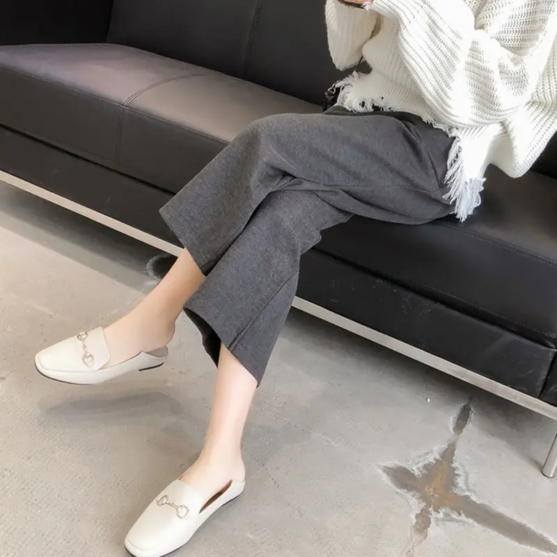 Casual Woolen Blend Wide Leg Pant Women Autumn Winter High Waist Ankle-Length Pants Office Lady Korean Baggy Pantalones Straight