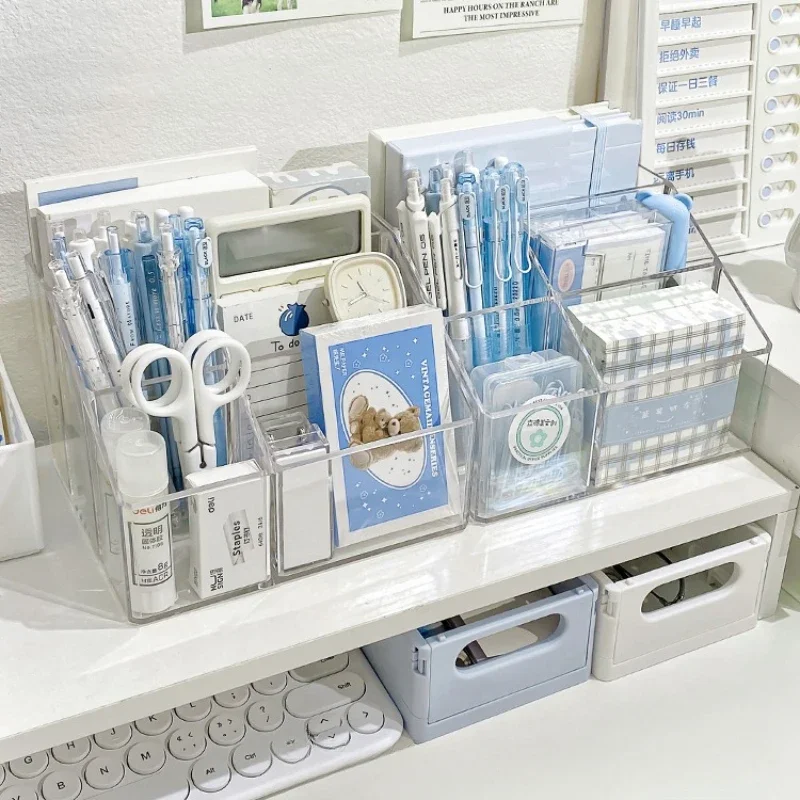 Desktop Stationery Storage Box Transparent Acrylic Large Capacity Debris Division Desk Shelf Organizer desktop storage box stationery organizer desktop storage shelf stationery storage box desktop storage kit