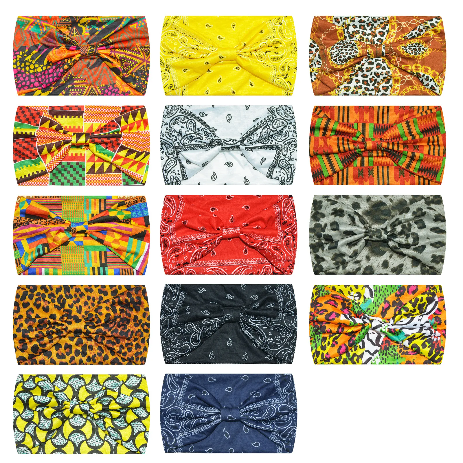 Yoga Boho Stretch Headband African Pattern Print Twist Style Elastic Hair Band Wide Hairbands Bandana Turban Knot Headwrap DIY